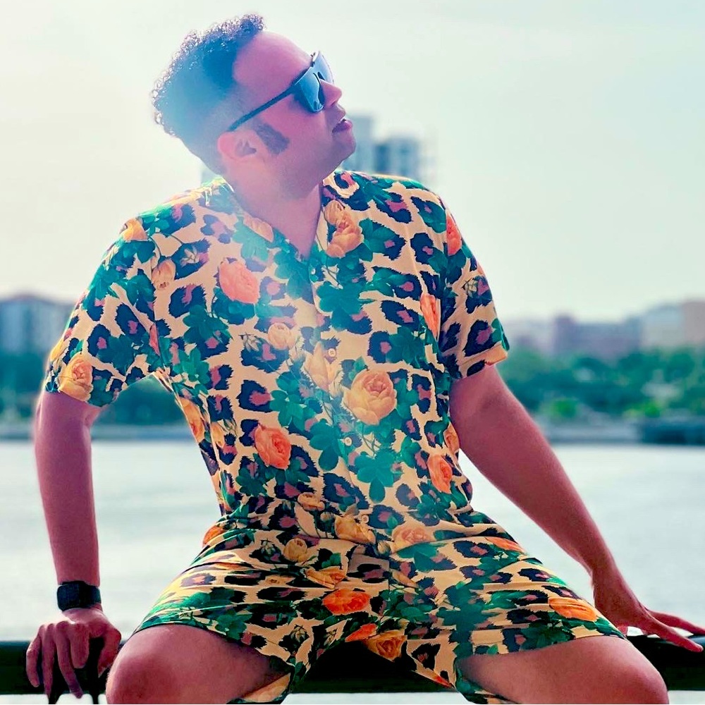 BooHoo Man Animal And Floral Print Short Sleeve Button Down Shirt In Large